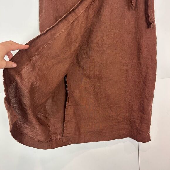 MNG Mango Midi Skirt Linen wrap Large Brown  Curved Tie Front Pencil Minimal L - Picture 7 of 16